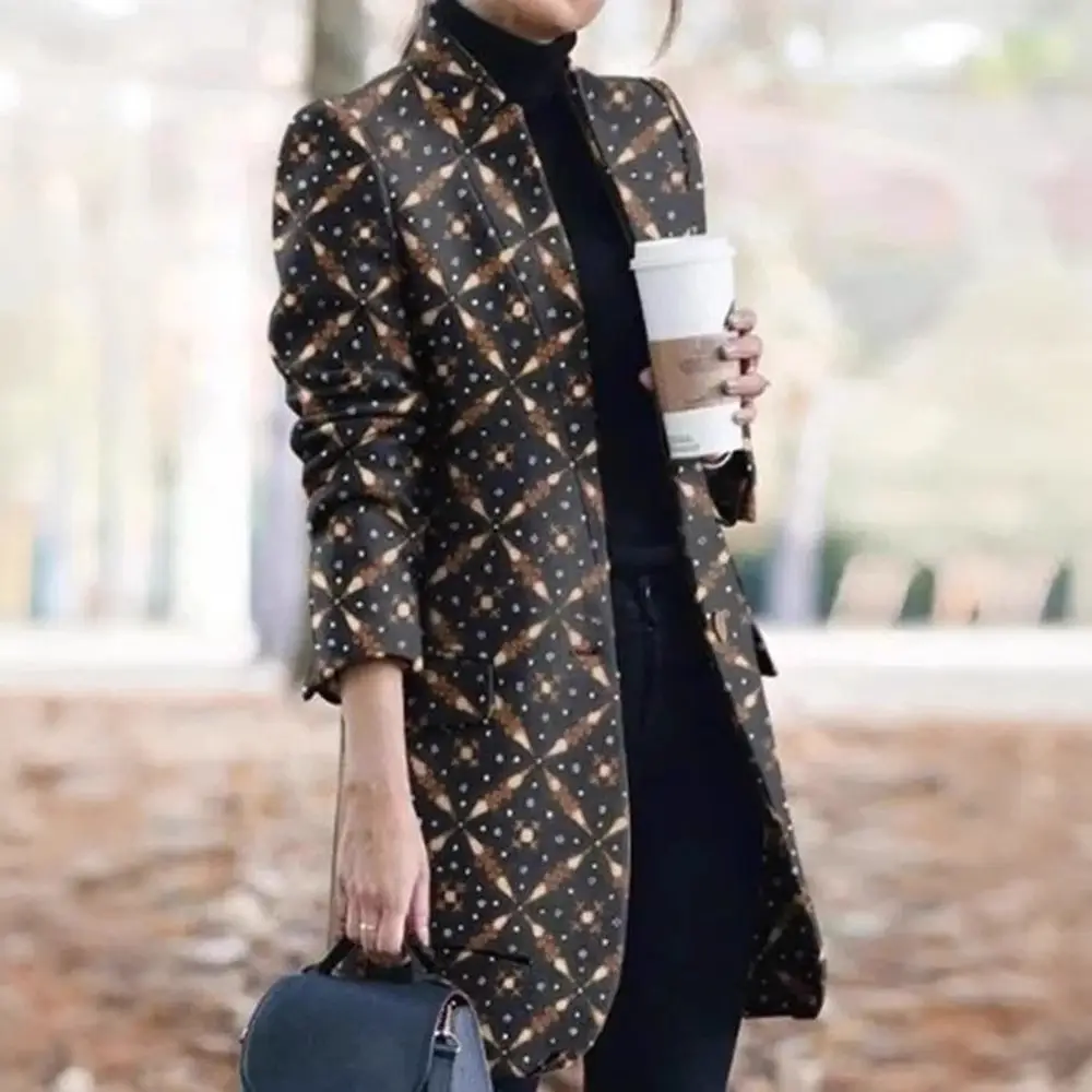 Women Printed Collar Woolen Coat Fall Winter European American Fashion - Image 13