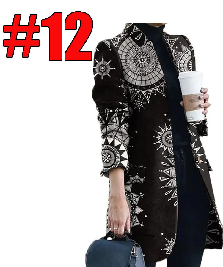 Women Printed Collar Woolen Coat Fall Winter European American Fashion - Image 9