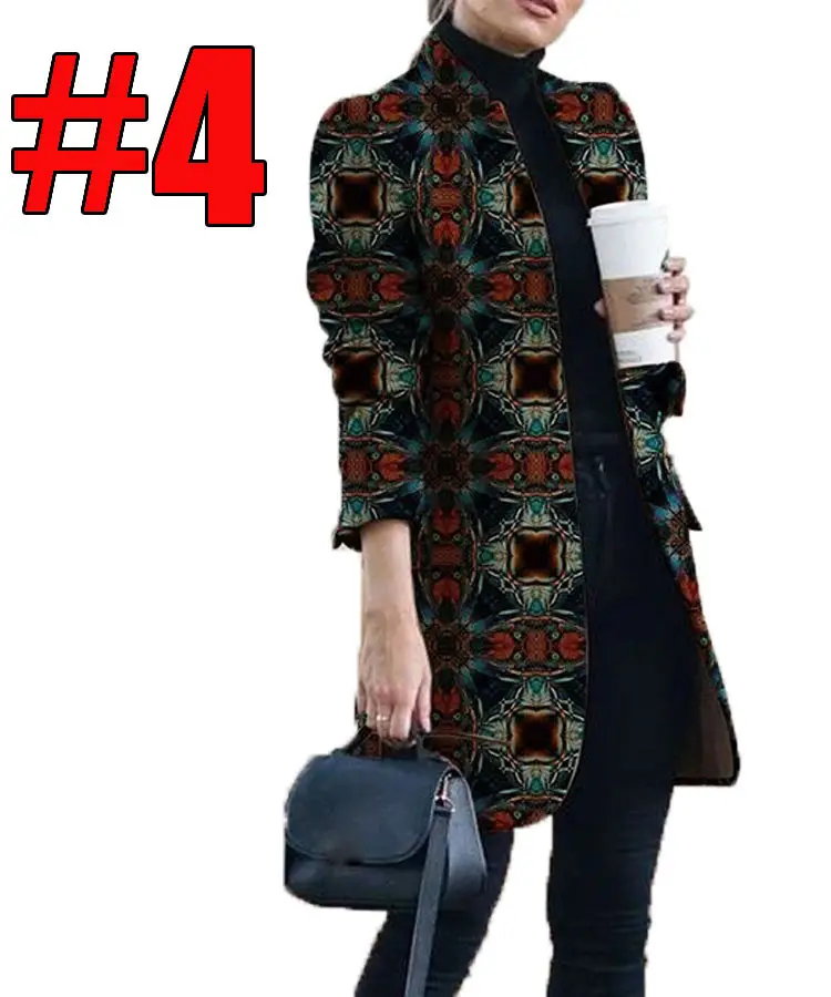 Women Printed Collar Woolen Coat Fall Winter European American Fashion - Image 4