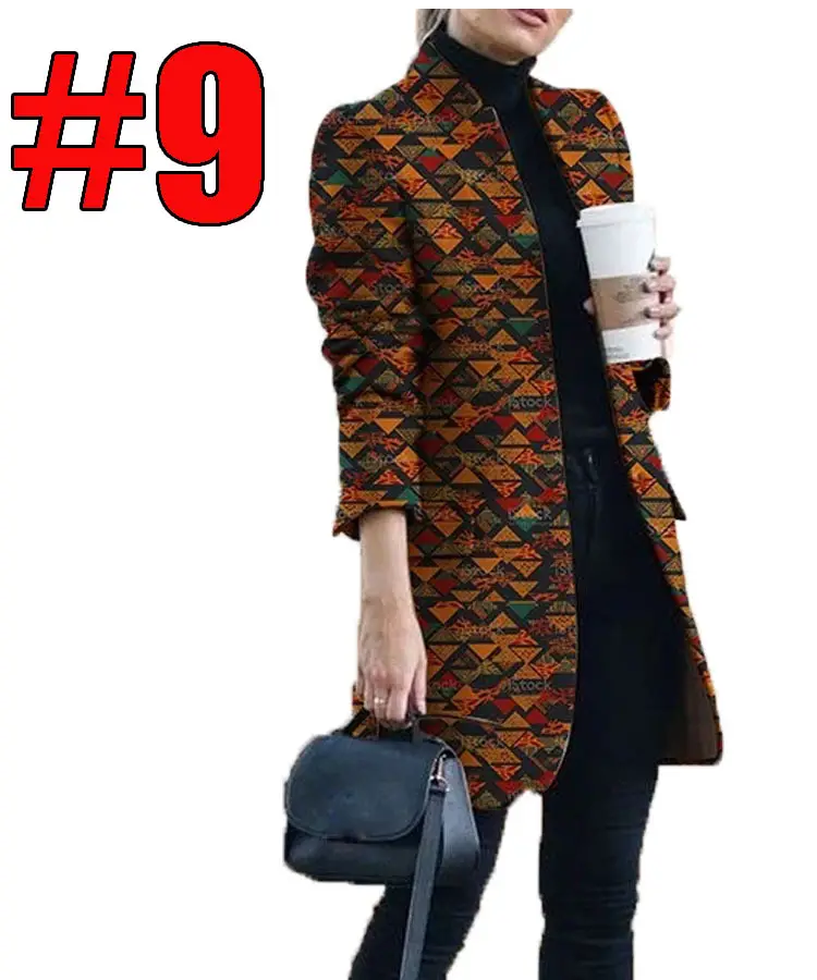 Women Printed Collar Woolen Coat Fall Winter European American Fashion - Image 7