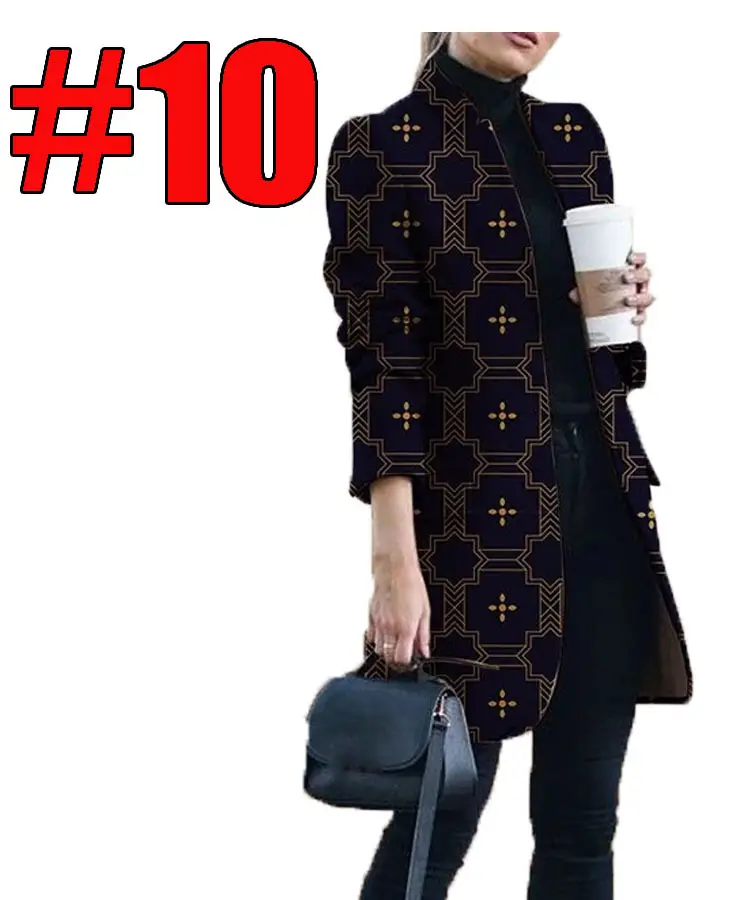 Women Printed Collar Woolen Coat Fall Winter European American Fashion - Image 8