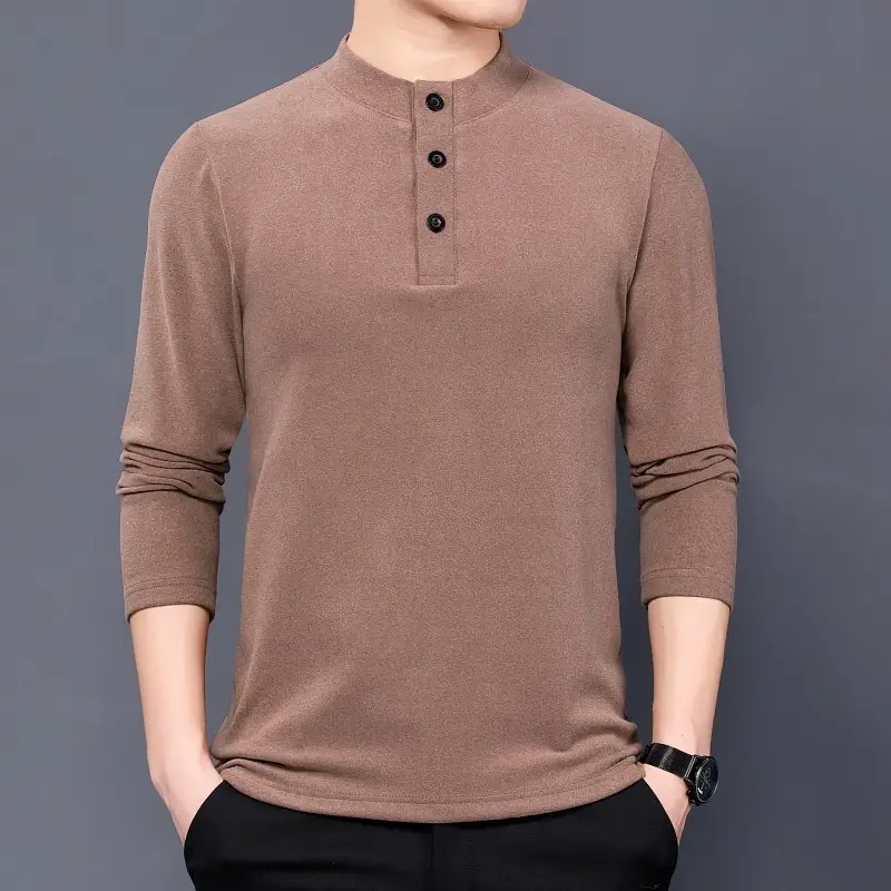 Men Velvet Capped T-Shirt Brown Blue Double Sided Warm - Image 3