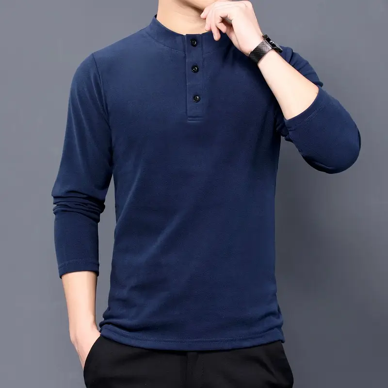 Men Velvet Capped T-Shirt Brown Blue Double Sided Warm - Image 5
