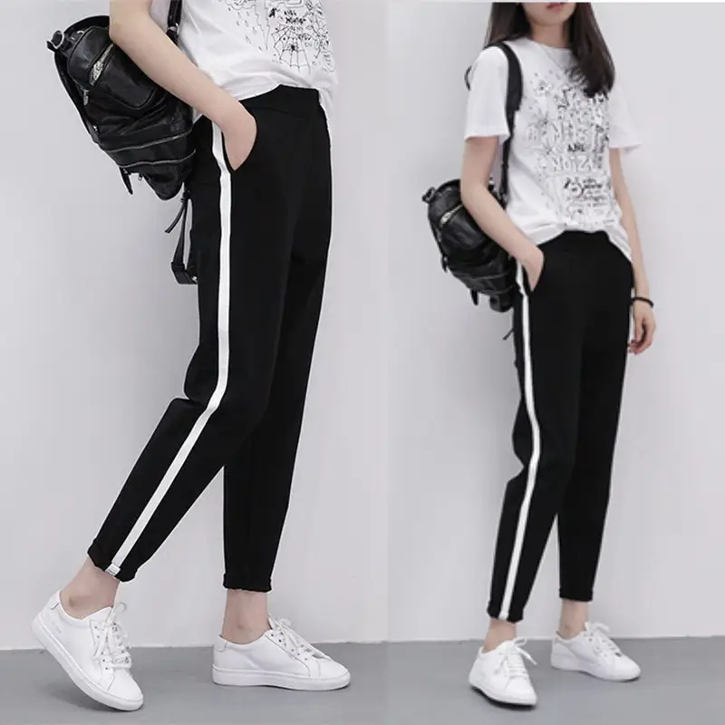 2019 Korean Style Women's Black Sports Pants Large Cropped - Image 10