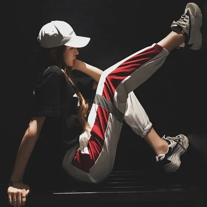 2019 Korean Style Women's Black Sports Pants Large Cropped - Image 4