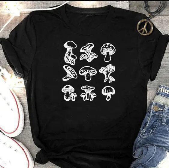 Mushroom Print Grey T-Shirt Short Sleeve - Image 2