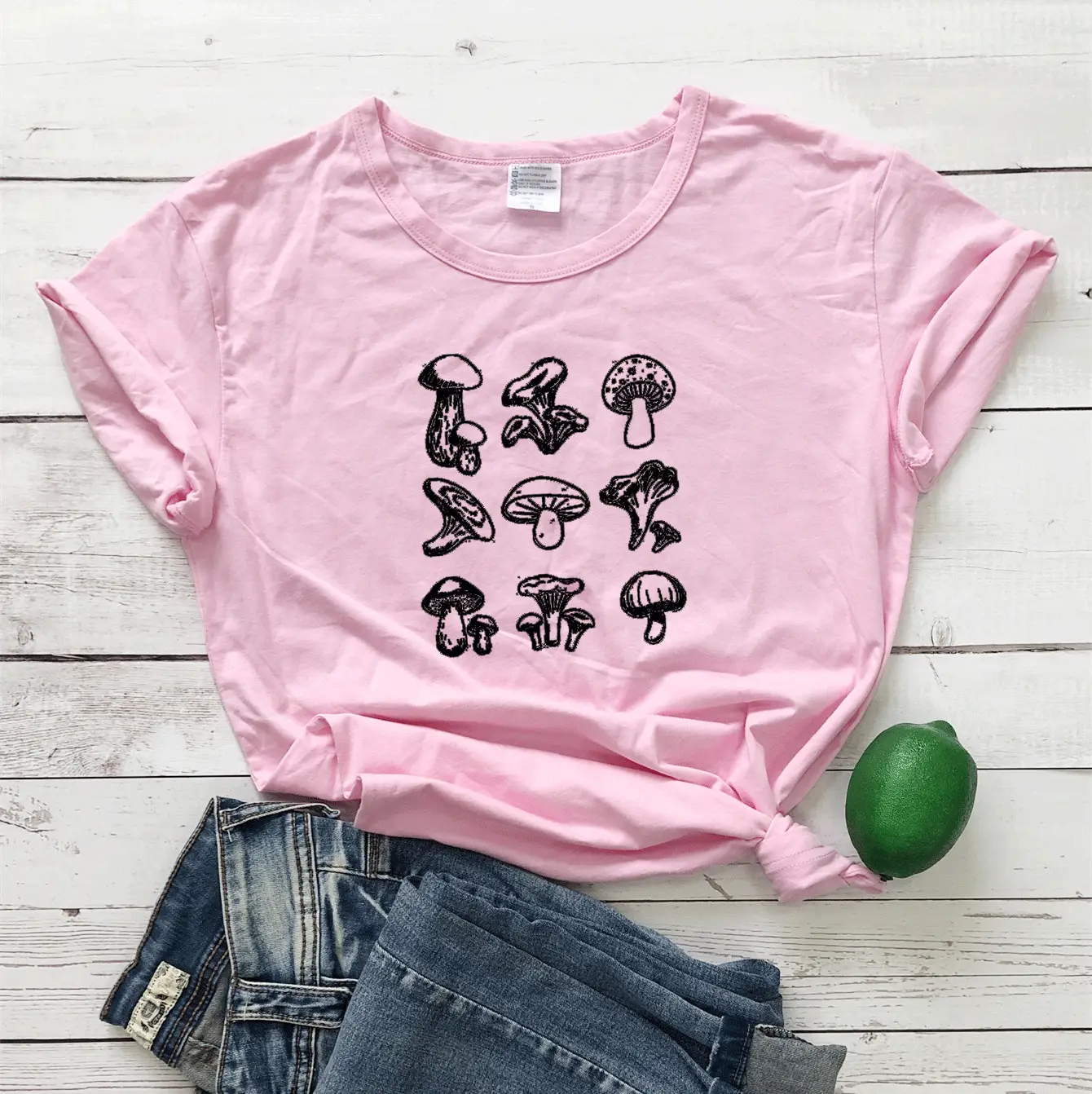 Mushroom Print Grey T-Shirt Short Sleeve - Image 6