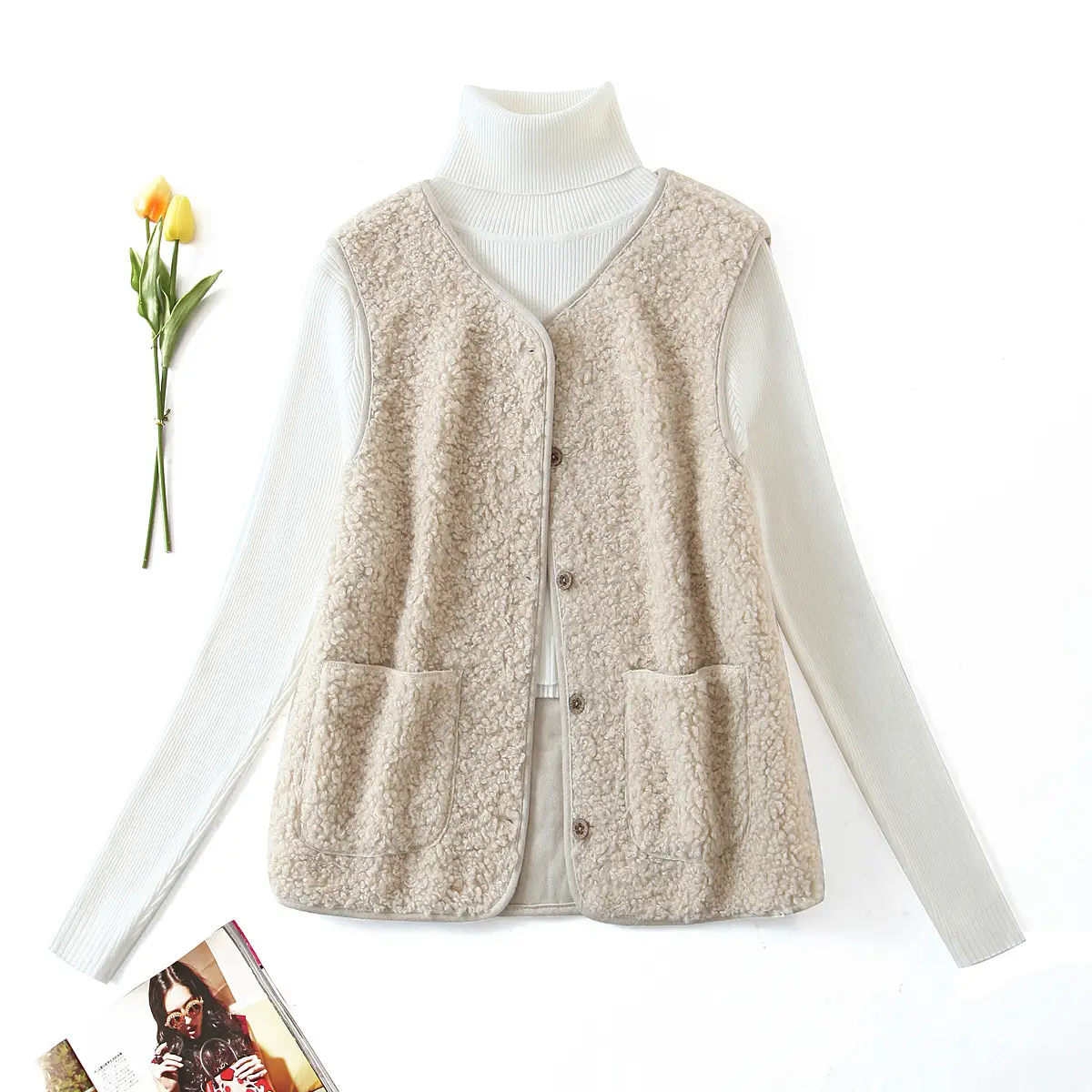 Women's Fur Embroidered Vest with Embroidered Sleeves