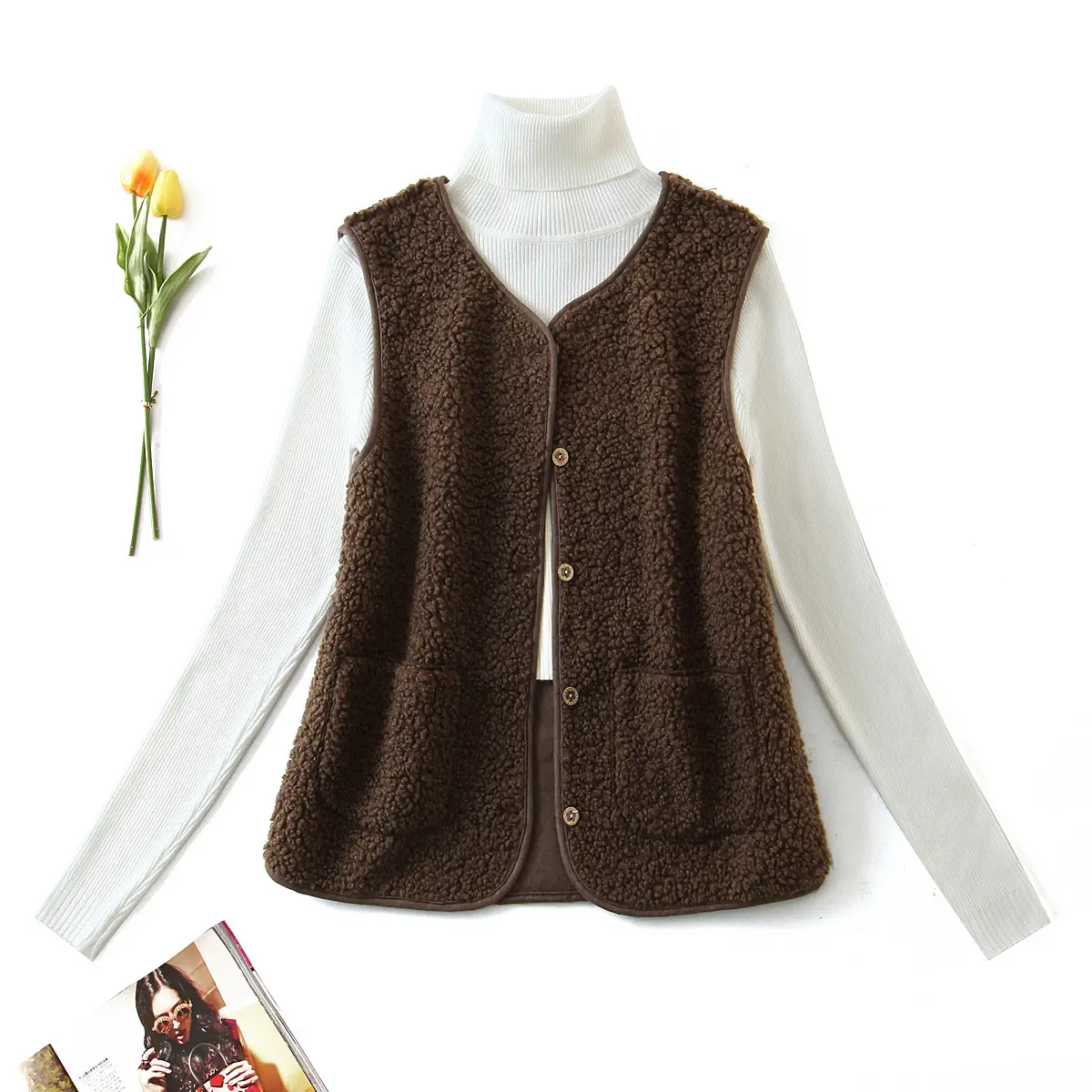 Women's Fur Embroidered Vest with Embroidered Sleeves