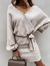 Brown V-Neck Striped Sweater for Women — feature 12