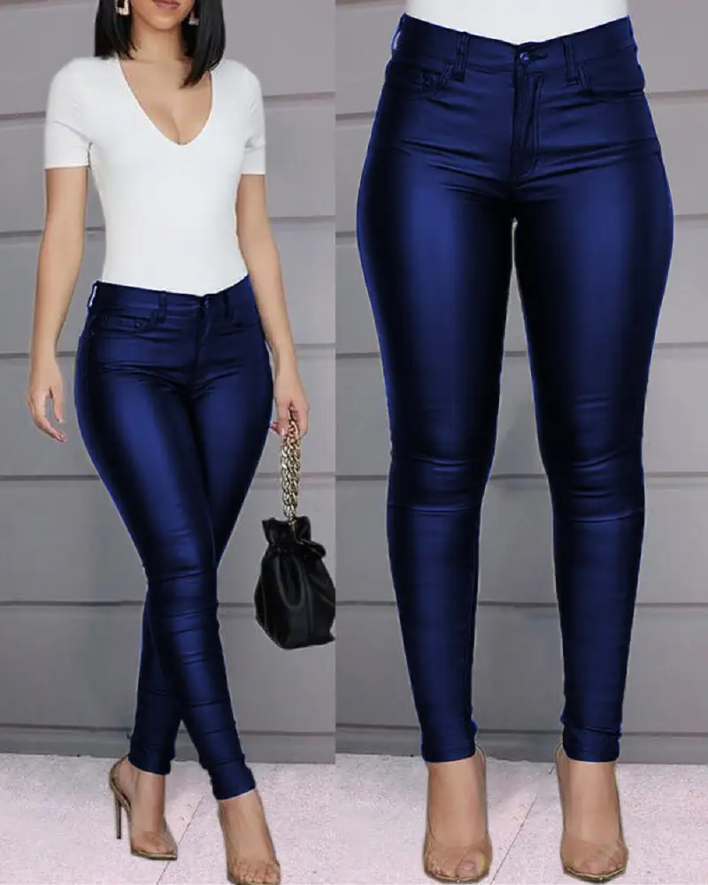 2020 Skinny Black PU Leather Skinny Pants Women - Image 2