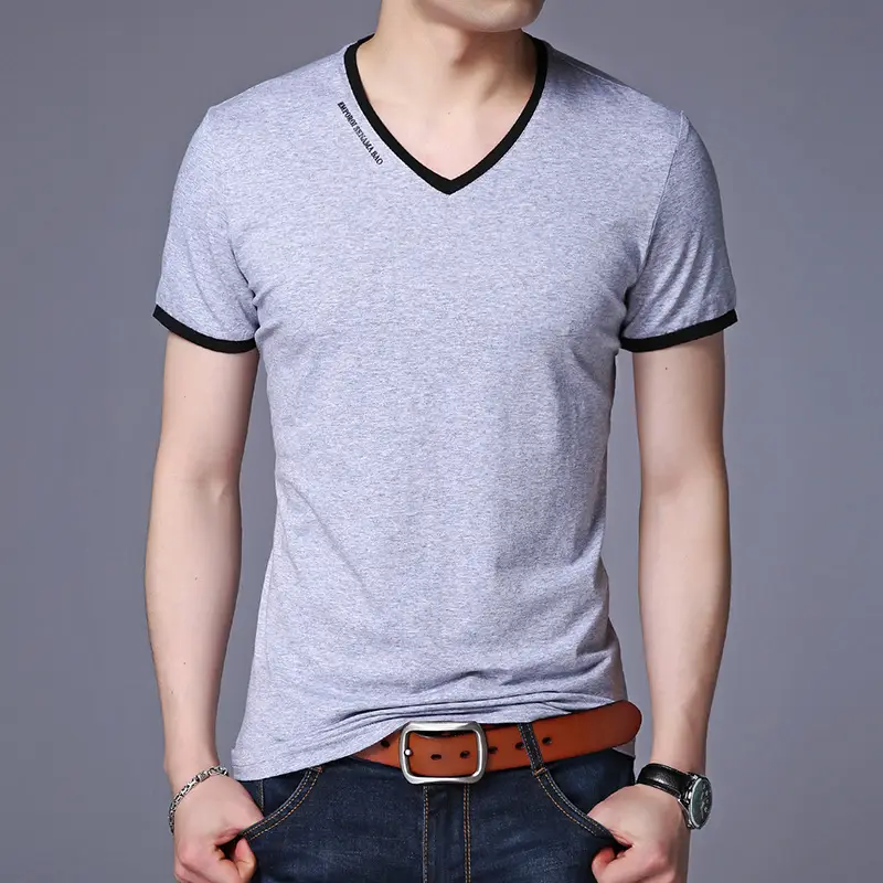 Black V-Neck Short Sleeve T-Shirt for Men - Image 6
