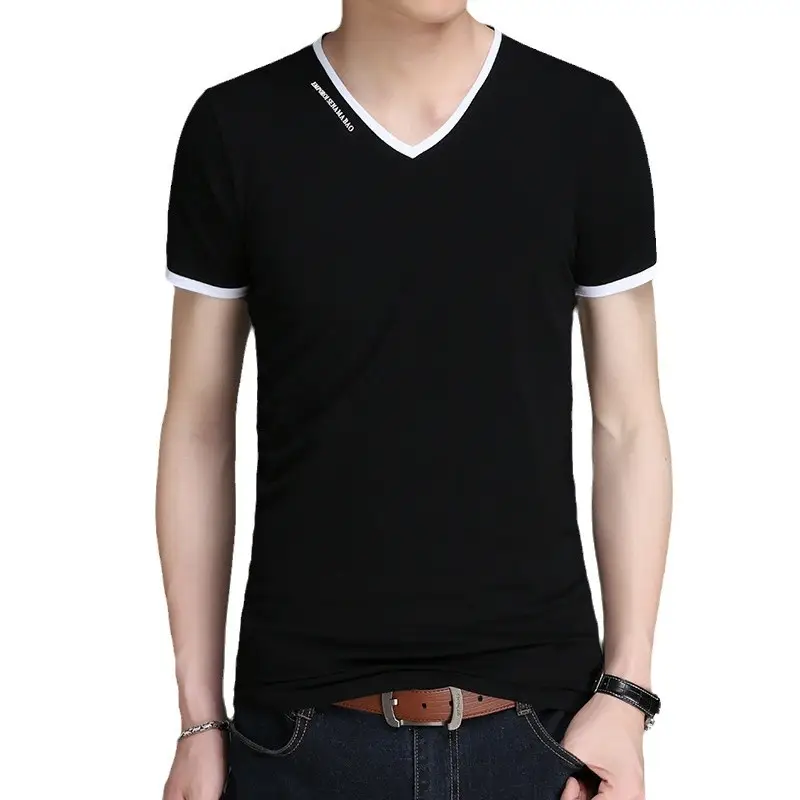 Black V-Neck Short Sleeve T-Shirt for Men - Image 9