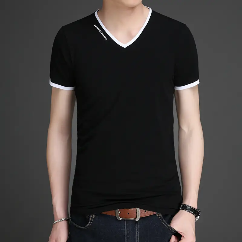 Black V-Neck Short Sleeve T-Shirt for Men - Image 2