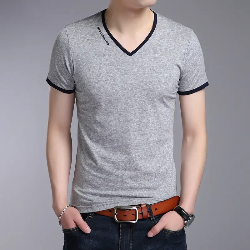 Black V-Neck Short Sleeve T-Shirt for Men - Image 3