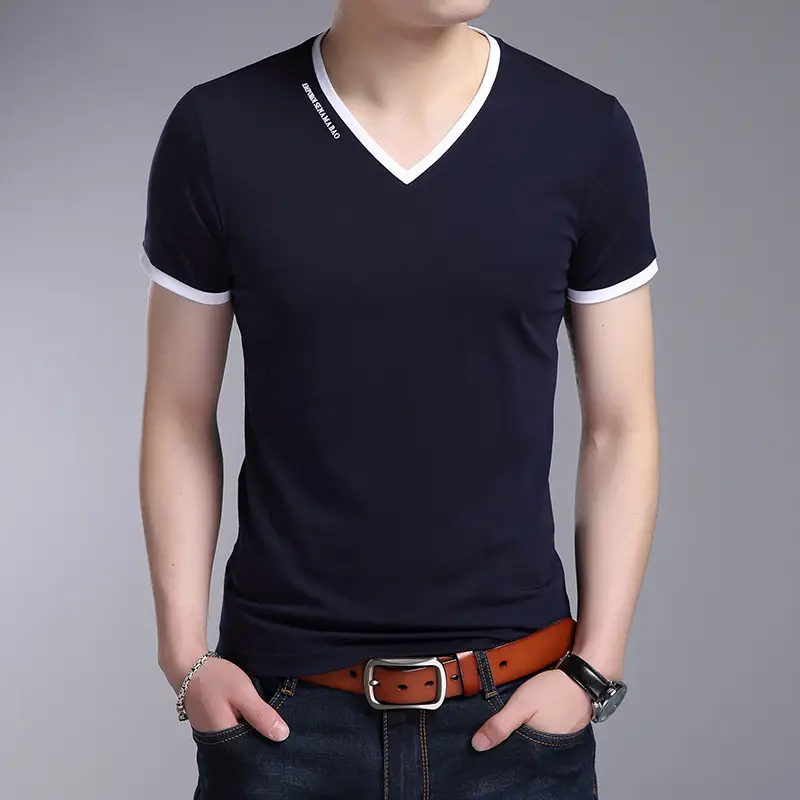 Black V-Neck Short Sleeve T-Shirt for Men - Image 4