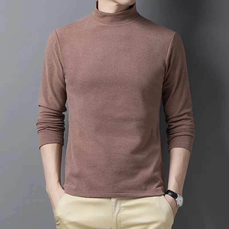 Men's Warm Velvet T-Shirt Brown Slim Fit - Image 6