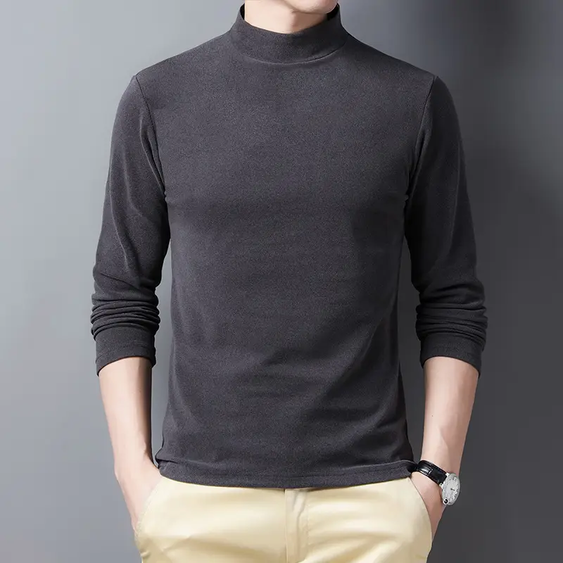 Men's Warm Velvet T-Shirt Brown Slim Fit - Image 9