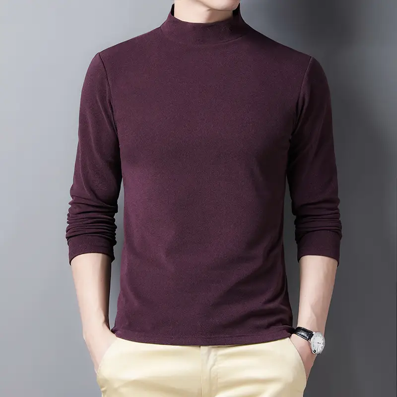 Men's Warm Velvet T-Shirt Brown Slim Fit - Image 4