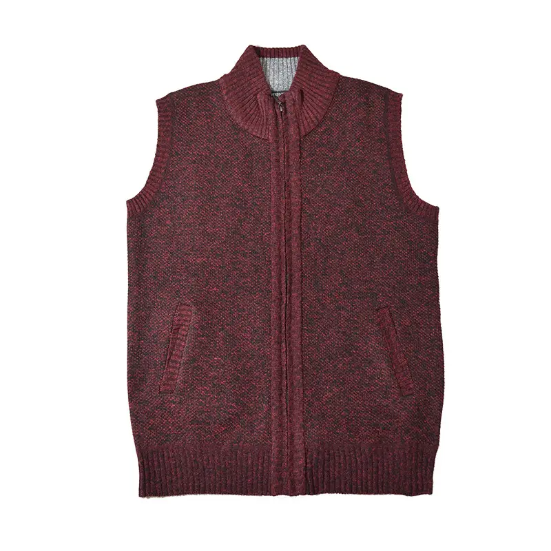Men's Fleece Vest Maroon Large Zip-Up Sleeveless