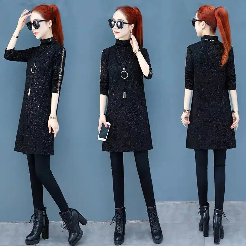Women Black Sequin Slim Fit T-shirt with Half Collar - Image 7