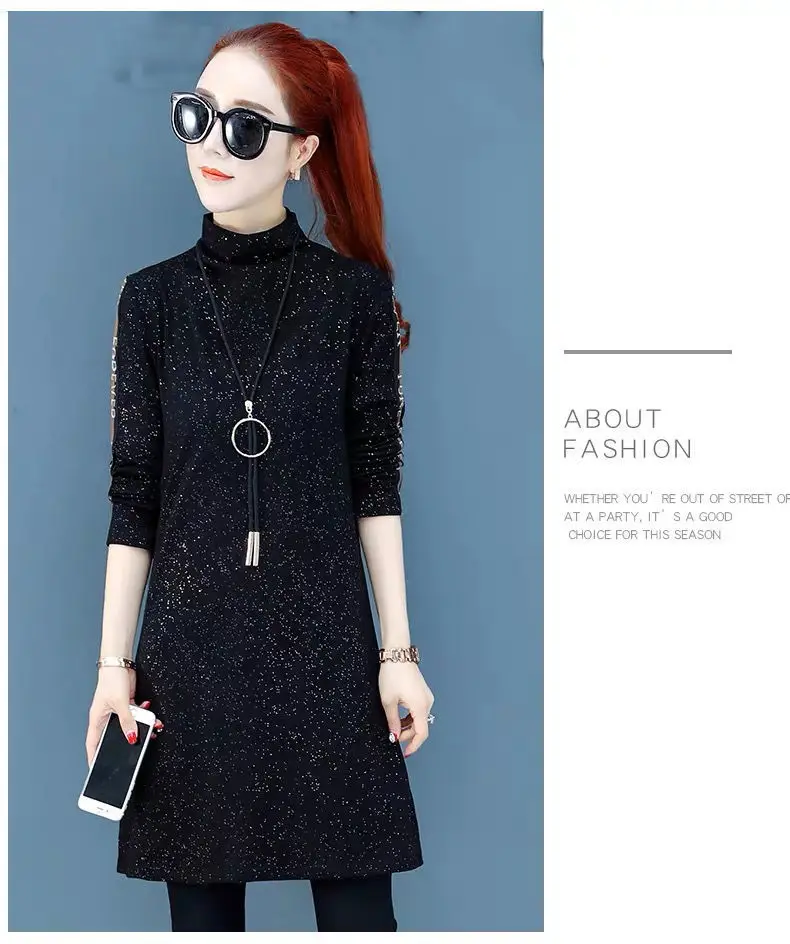 Women Black Sequin Slim Fit T-shirt with Half Collar — feature 12
