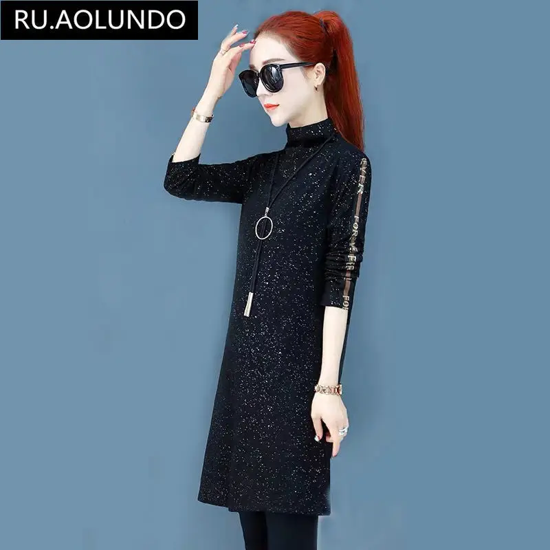 Women Black Sequin Slim Fit T-shirt with Half Collar — feature 16