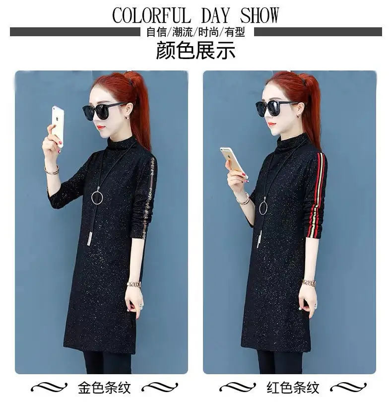 Women Black Sequin Slim Fit T-shirt with Half Collar — feature 6