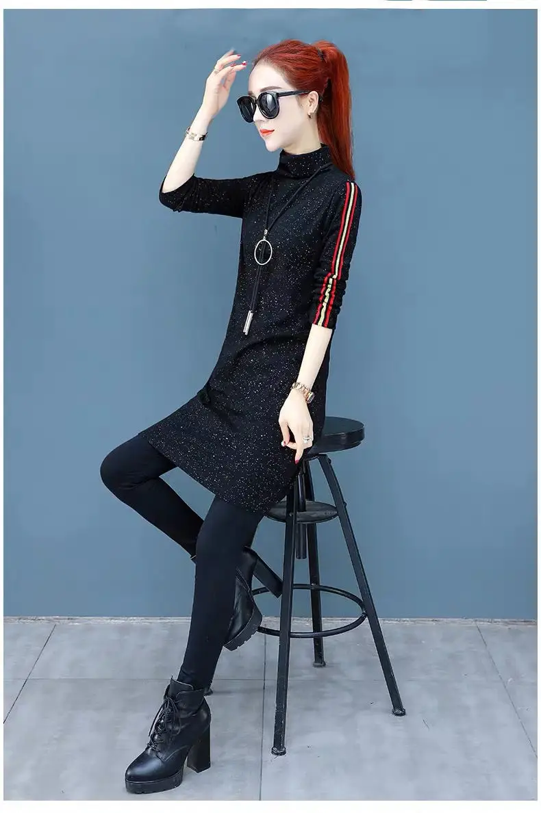 Women Black Sequin Slim Fit T-shirt with Half Collar — feature 8