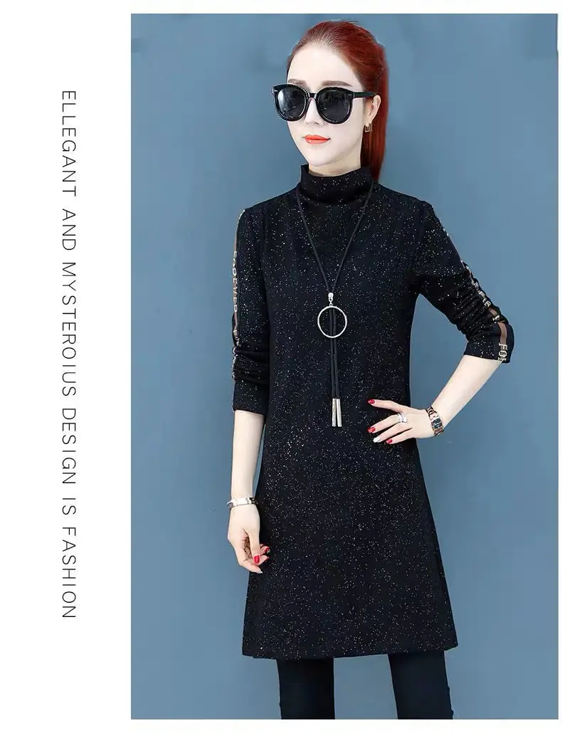Women Black Sequin Slim Fit T-shirt with Half Collar — feature 9