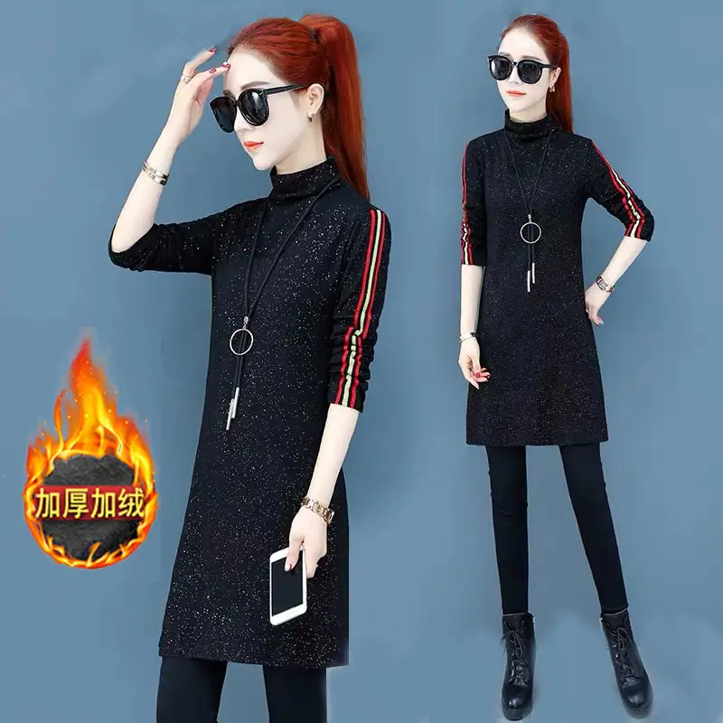 Women Black Sequin Slim Fit T-shirt with Half Collar - Image 3