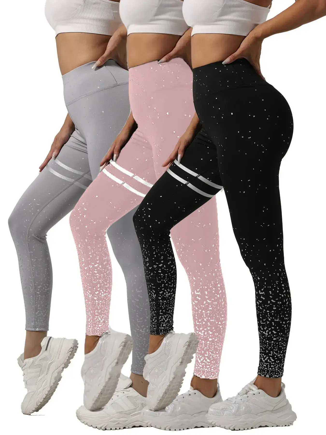 Women Printed Yoga Pants High Waist Butt Lifting Gray XXL