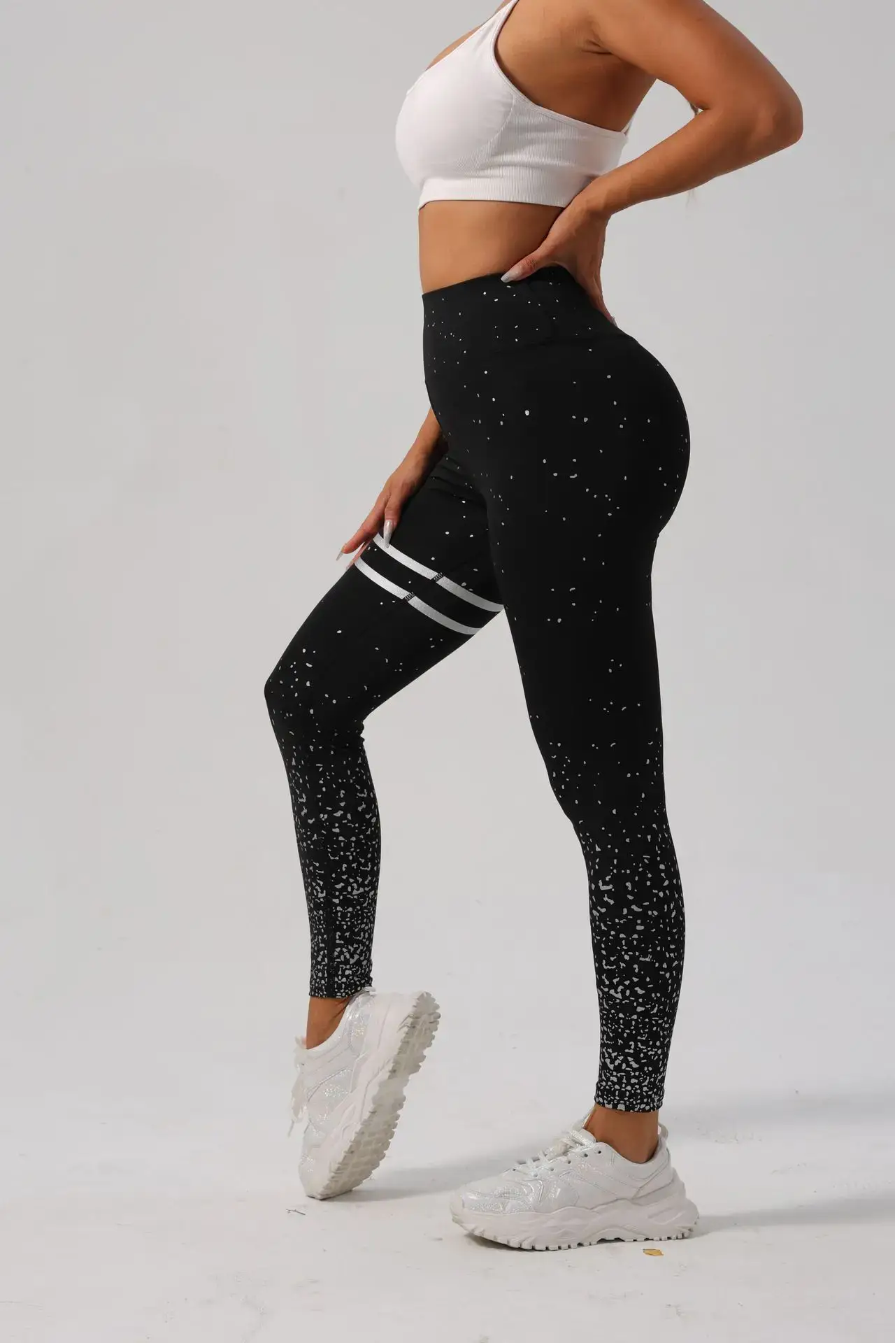 Women Printed Yoga Pants High Waist Butt Lifting Gray XXL