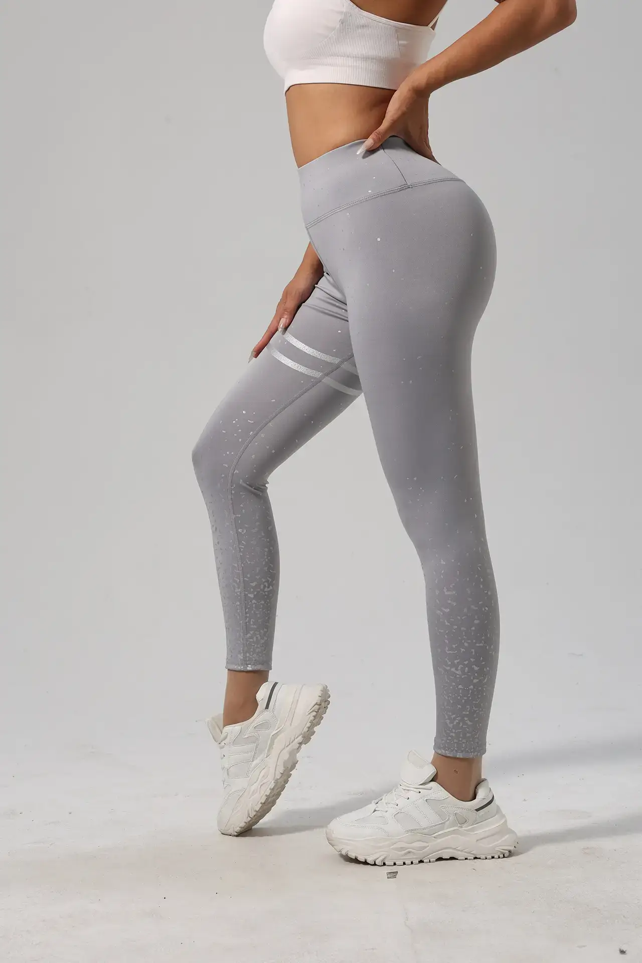 Women Printed Yoga Pants High Waist Butt Lifting Gray XXL