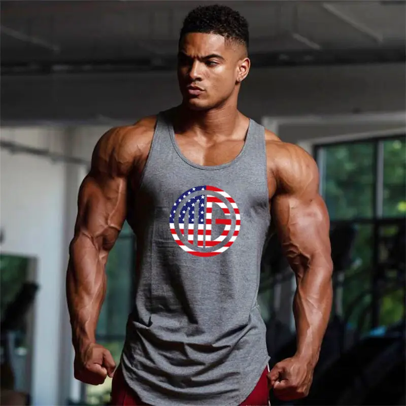 Men's Gray American Flag Muscle Vest Summer - Image 9