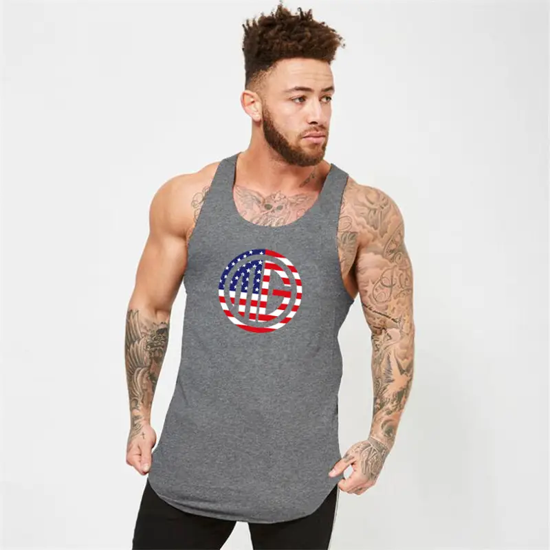 Men's Gray American Flag Muscle Vest Summer - Image 10