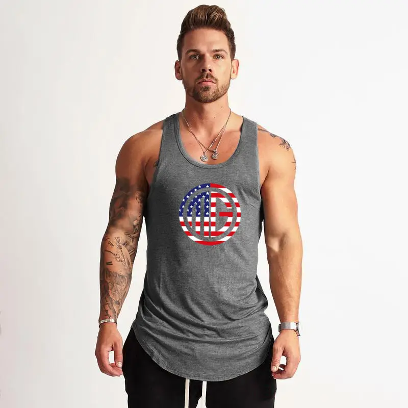 Men's Gray American Flag Muscle Vest Summer - Image 2