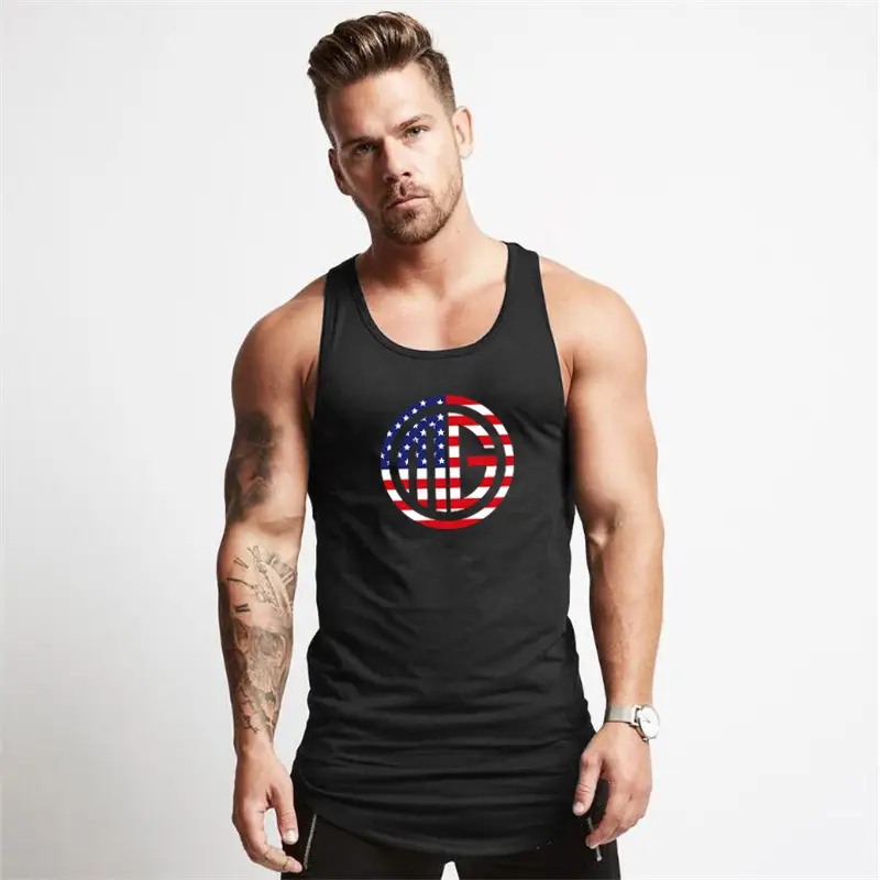 Men's Gray American Flag Muscle Vest Summer - Image 3