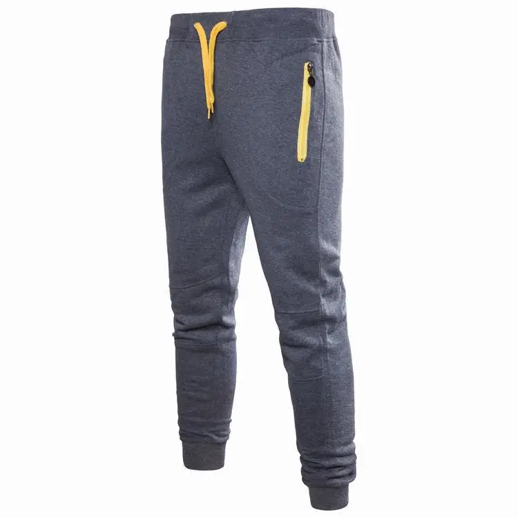 Men Grey Cotton Joggers with Yellow Zip Pockets - Image 3