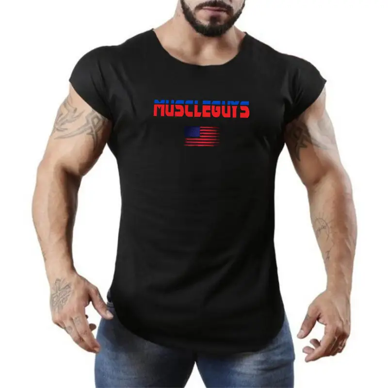 Men's Green Cotton Waistcoat T-Shirt with American Flag Design - Image 6