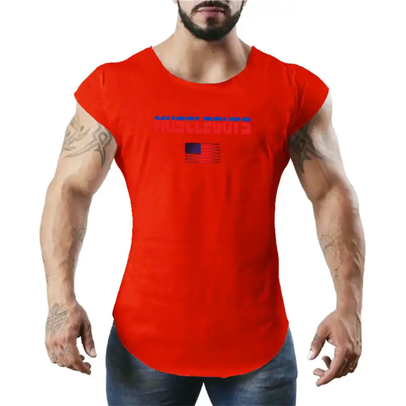 Men's Green Cotton Waistcoat T-Shirt with American Flag Design - Image 2