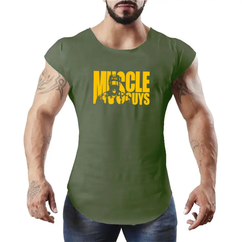 Men Muscle Graphic Vest Green Black Cotton Summer Gym Wear - Image 4