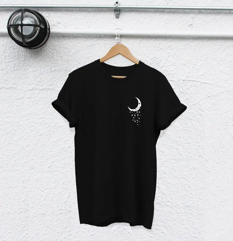 Black Moon Star Print T-Shirt Short Sleeve Grey - Image 2