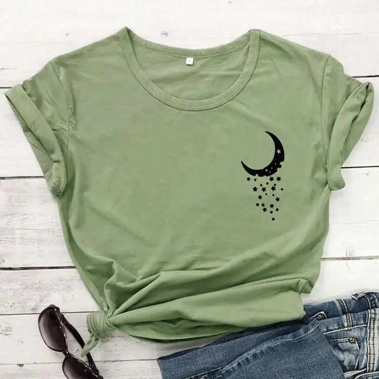 Black Moon Star Print T-Shirt Short Sleeve Grey - Image 4