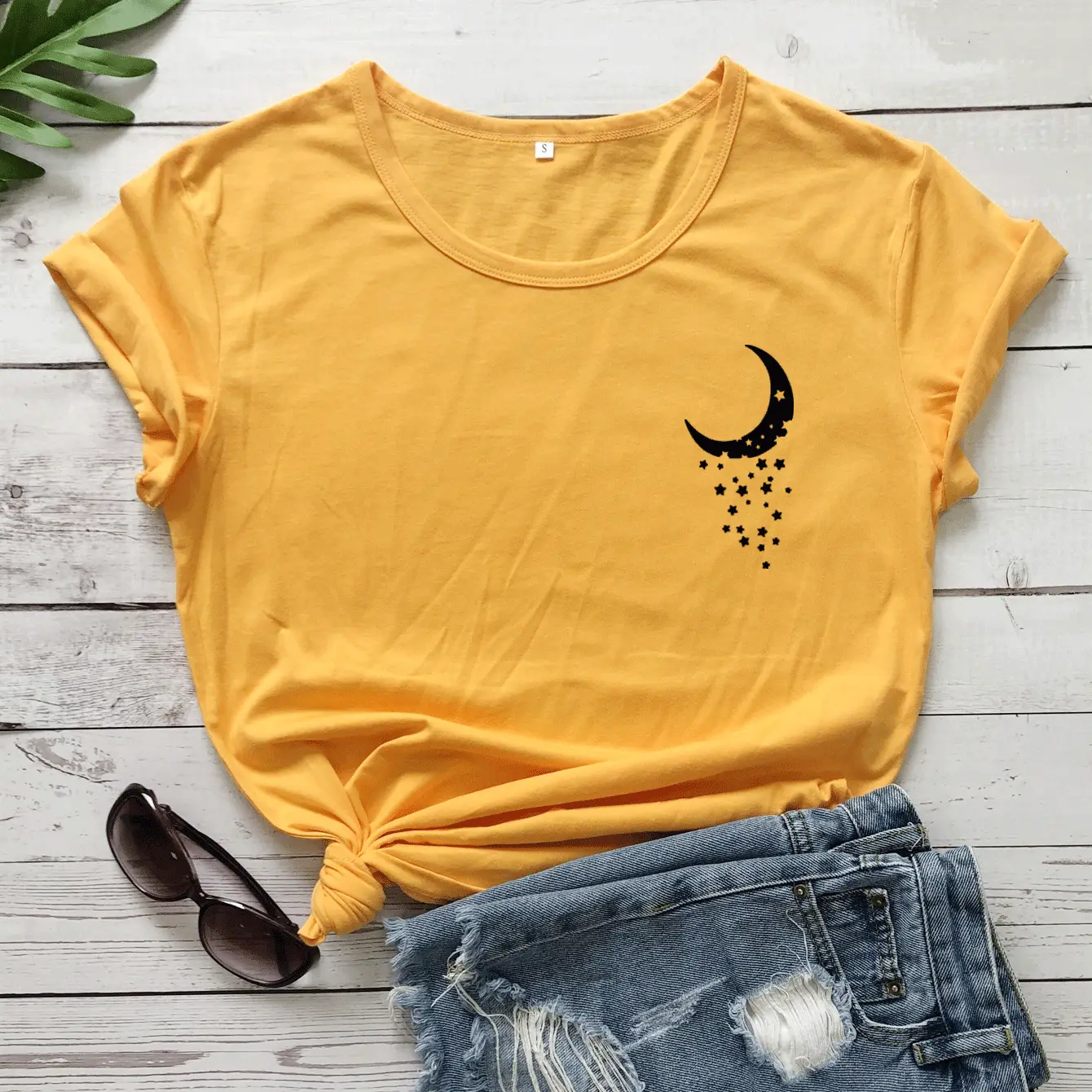 Black Moon Star Print T-Shirt Short Sleeve Grey - Image 5