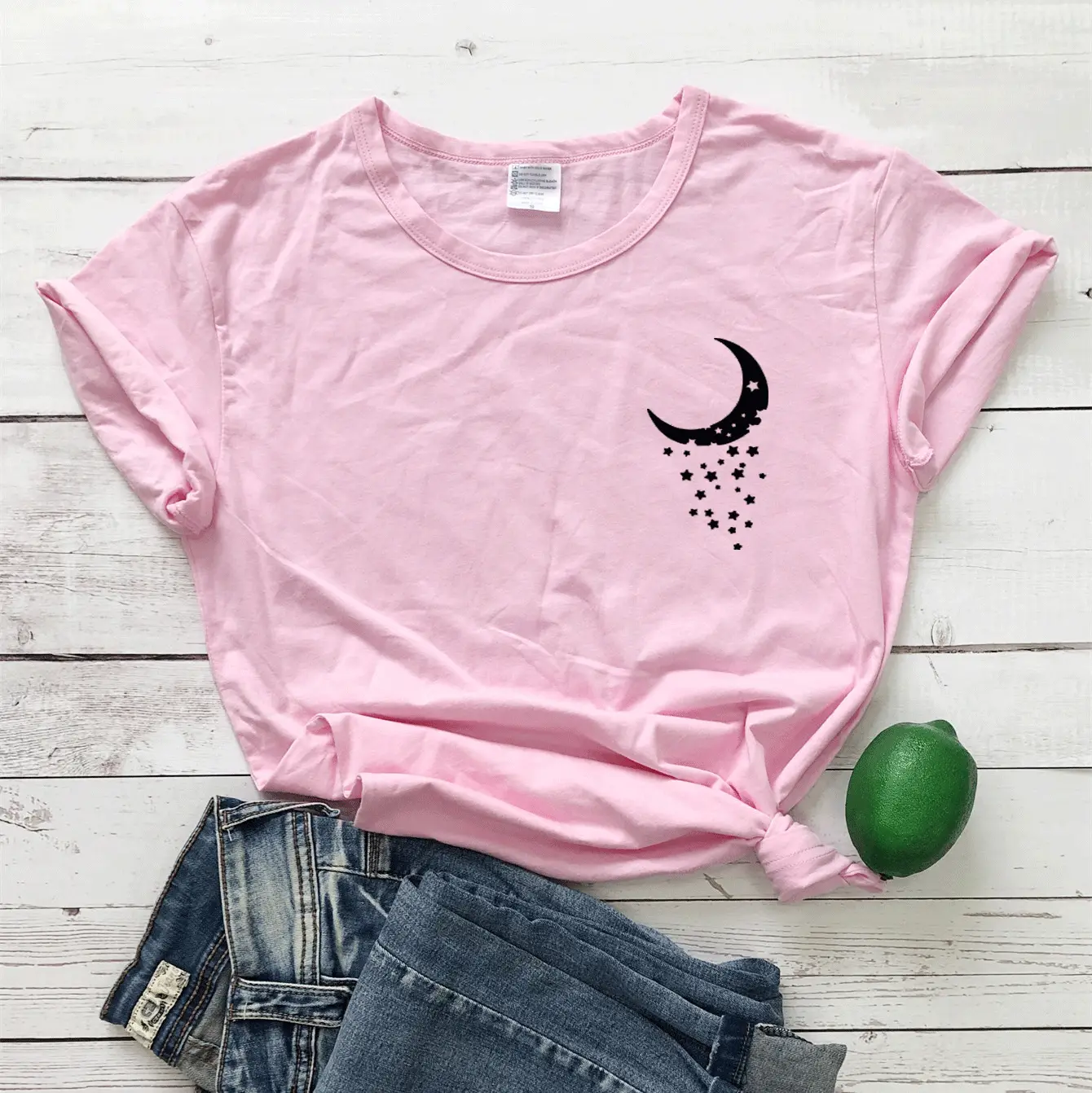 Black Moon Star Print T-Shirt Short Sleeve Grey - Image 6