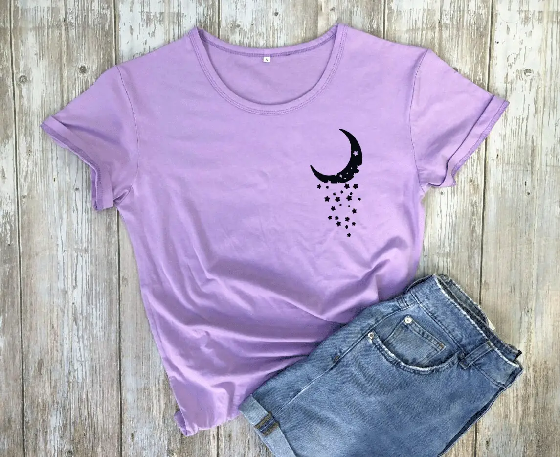 Black Moon Star Print T-Shirt Short Sleeve Grey - Image 8