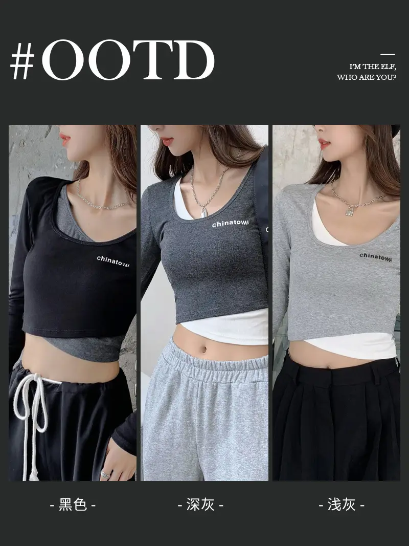 Women's Grey Long Sleeve Crop Top Set with Grey Pants - Image 5