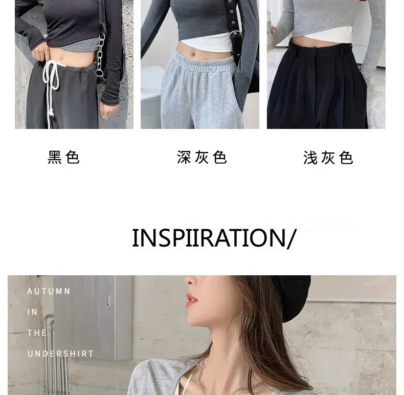 Women's Grey Long Sleeve Crop Top Set with Grey Pants — feature 11