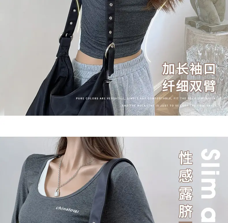 Women's Grey Long Sleeve Crop Top Set with Grey Pants — feature 15